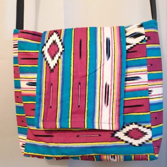 New Southwestern Aztec Shoulder bag purse Sarape stripe Western Turquoise Magent - Picture 3 of 10